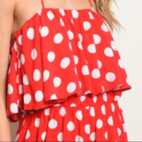 💥 LAST ONE! Size SMALL. Women’s Red and White Polka Dot Jumpsuit - Picture 4 of 6